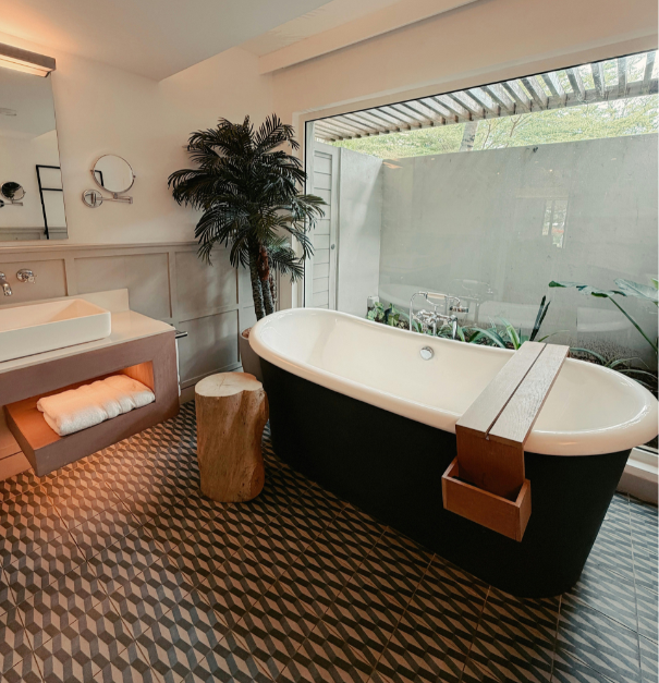 Modern Bathroom with Freestanding Tub and Natural Light