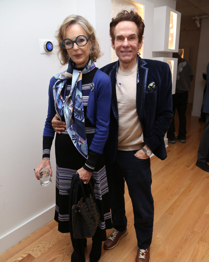 NEW YORK, NY - NOVEMBER 5: Margo Langenberg and R. Couri Hay attend Carlton Fine Arts Presents Acclaimed Lighting Guru, Bentley Meeker’s Veluminosity at Vartlon Fine Arts on November 5, 2025 in New York. (Photo by Sylvain Gaboury/PMC) *** Local Caption *** Margo Langenberg;R. Couri Hay